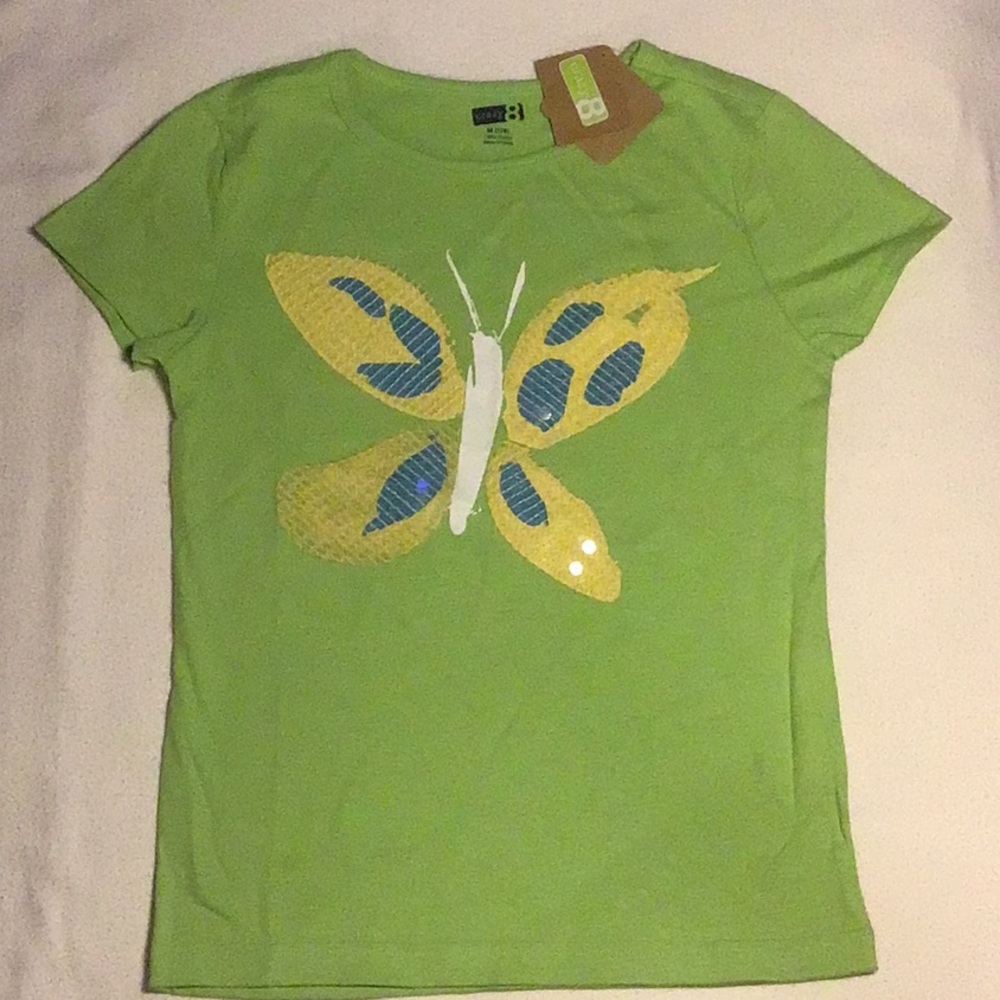 NWT Crazy 8 pretty green short sleeve t-shirt  with embellished butterfly.